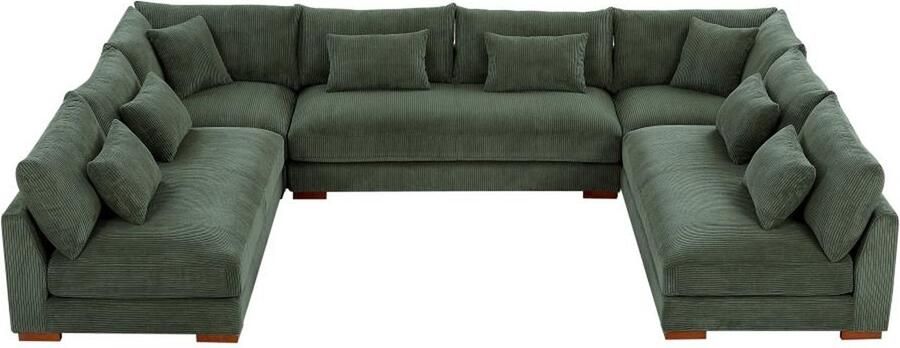 Pascal Morabito Grote panoramische hoekbank van groen ribfluweel SPERONE door L 375 cm x H 85 cm x D 274 cm