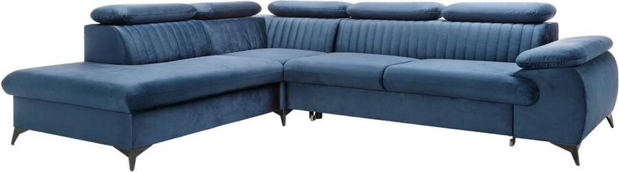 Pascal Morabito Grote slaapbank met linkse hoek in nachtblauw fluweel – SAMARA van L 275 cm x H 75 cm x D 221 cm