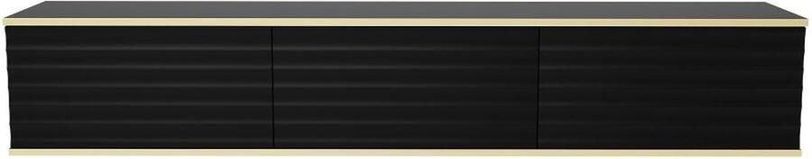Pascal Morabito Hangend tv-meubel met 3 deurtjes van mdf Zwart en goud ALESAR van L 170 cm x H 30 cm x D 35 cm - Foto 2