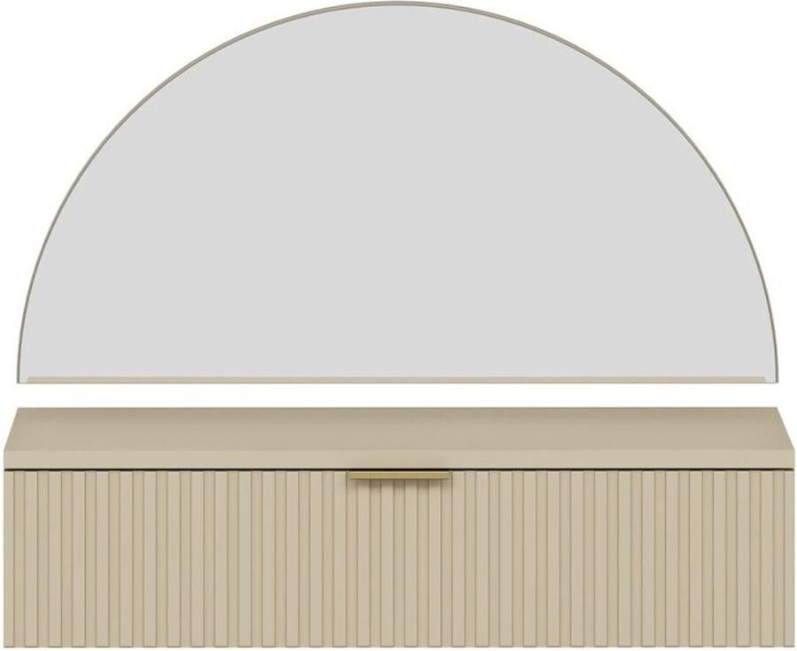 Pascal Morabito Hangende kaptafel met spiegel en ledverlichting 1 lade Beige FRALYN van L 80 cm x H 60 cm x D 35 cm