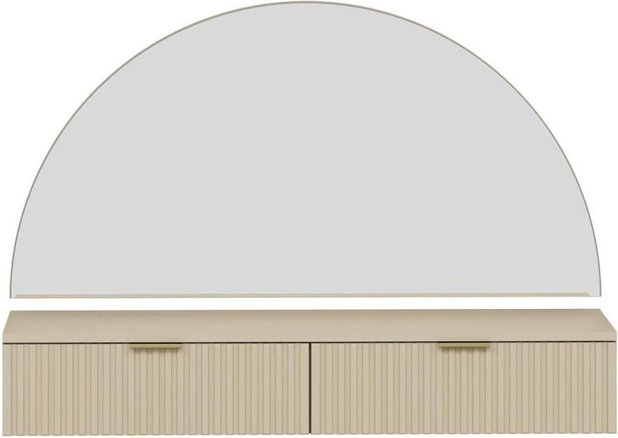 Pascal Morabito Hangende kaptafel met spiegel en ledverlichting 2 lade Beige FRALYN van L 120 cm x H 80 cm x D 35 cm
