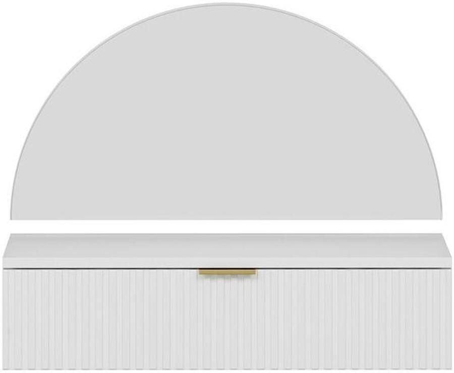 Pascal Morabito Hangende witte kaptafel met spiegel en ledverlichting 1 lade Wit FRALYN van L 80 cm x H 60 cm x D 35 cm