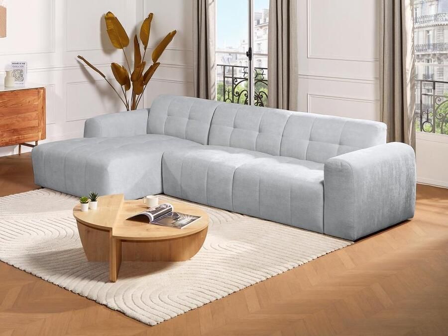 Pascal Morabito Hoekbank met hoek links van grijze stof met textuur FRISALO van L 304 cm x H 78 cm x D 160 cm