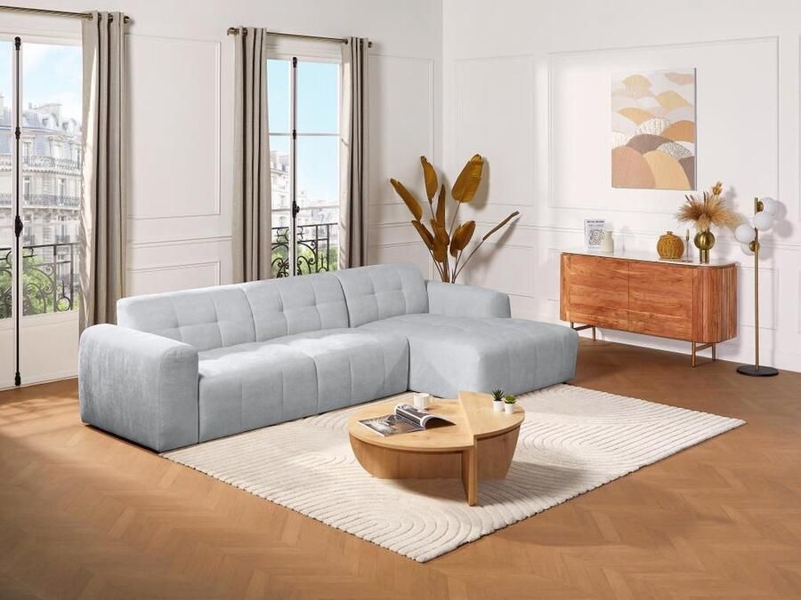 Pascal Morabito Hoekbank met hoek rechts van grijze stof met textuur FRISALO van L 304 cm x H 78 cm x D 160 cm