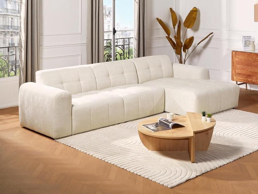 Pascal Morabito Hoekbank met hoek rechts van ivoorwitte stof met textuur FRISALO van L 304 cm x H 78 cm x D 160 cm