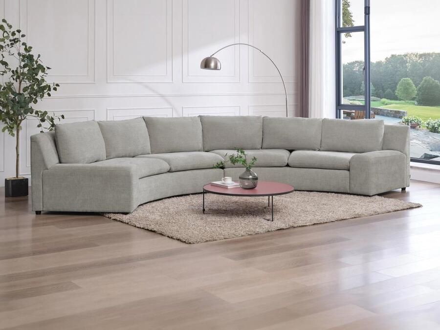 Pascal Morabito Hoekbank met ronde vormen van grijze stof met textuur PRESANI van L 450 cm x H 84 cm x D 199 cm