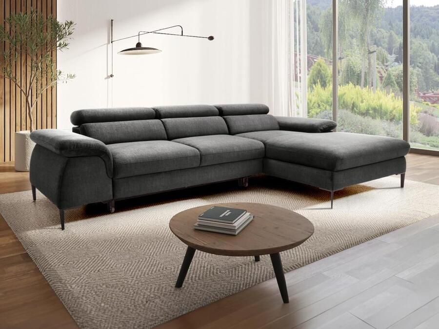Pascal Morabito Hoekslaapbank met hoek rechts van antracietgrijs velours SEPINA van L 288 cm x H 75 cm x D 182 cm - Foto 2