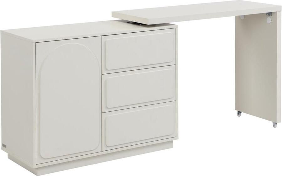 Pascal Morabito Kaptafel met draaiende hoek 3 lades en 1 deurtje Mdf Beige VELANTO L 168 cm x H 78.5 cm x D 40 cm