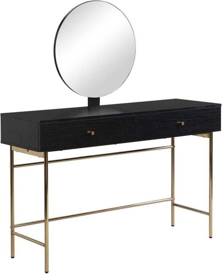 Pascal Morabito Kaptafel met spiegel en 2 lades Mdf en staal Zwart en goud MILAVIA van L 120 cm x H 138 cm x D 40 cm