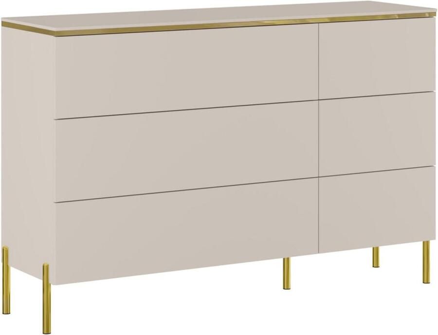 Pascal Morabito Ladekast met 6 lades Beige en goud VUKIA van L 137.6 cm x H 91 cm x D 39.6 cm