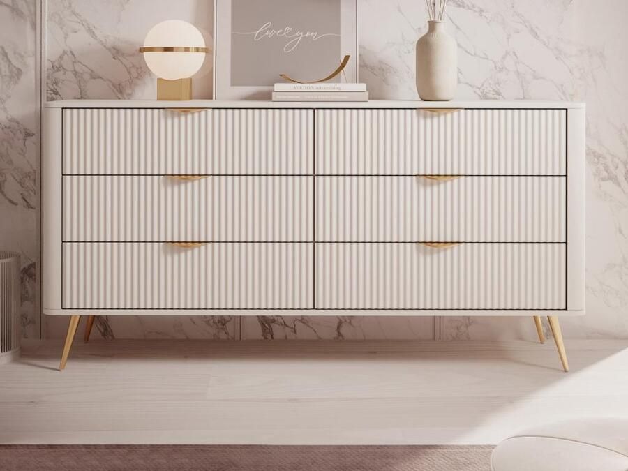 Pascal Morabito Ladekast met 6 lades Beige en goudkleurig ELONARIA van L 163.2 cm x H 81.2 cm x D 38 cm