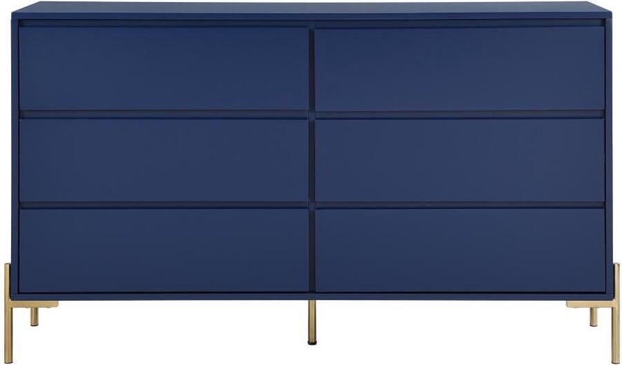 Pascal Morabito Ladekast met 6 lades Mdf en metaal Blauw gelakt en goud KORASA van L 140 cm x H 82.5 cm x D 40 cm - Foto 2