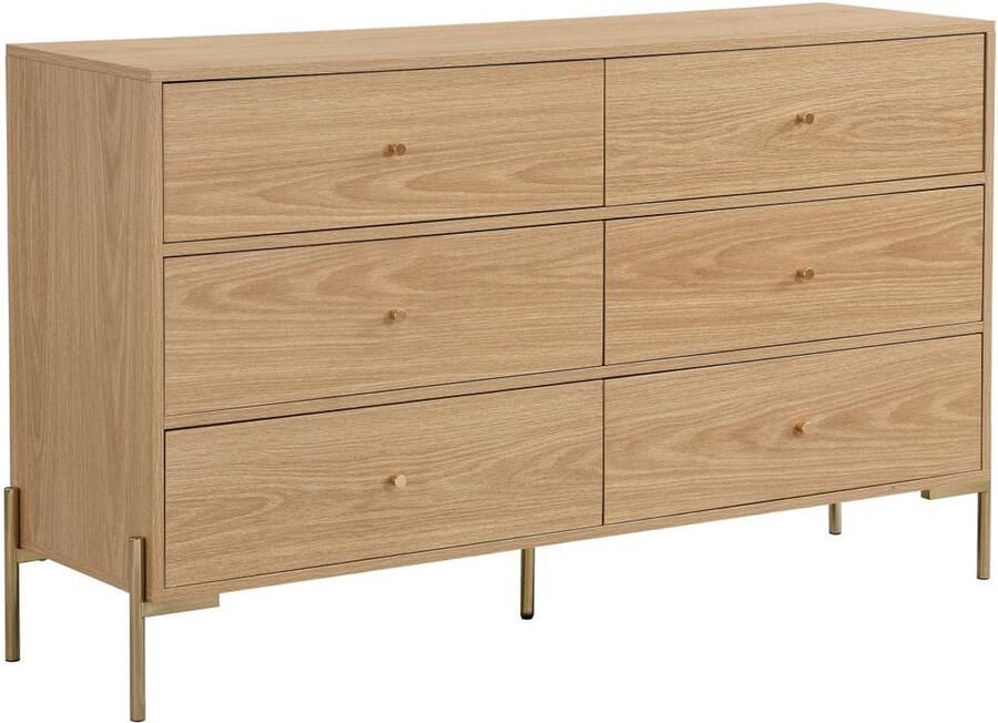 Pascal Morabito Ladekast met 6 lades Mdf en metaal naturel en oud MILAVIA van L 140 cm x H 82 cm x D 40 cm