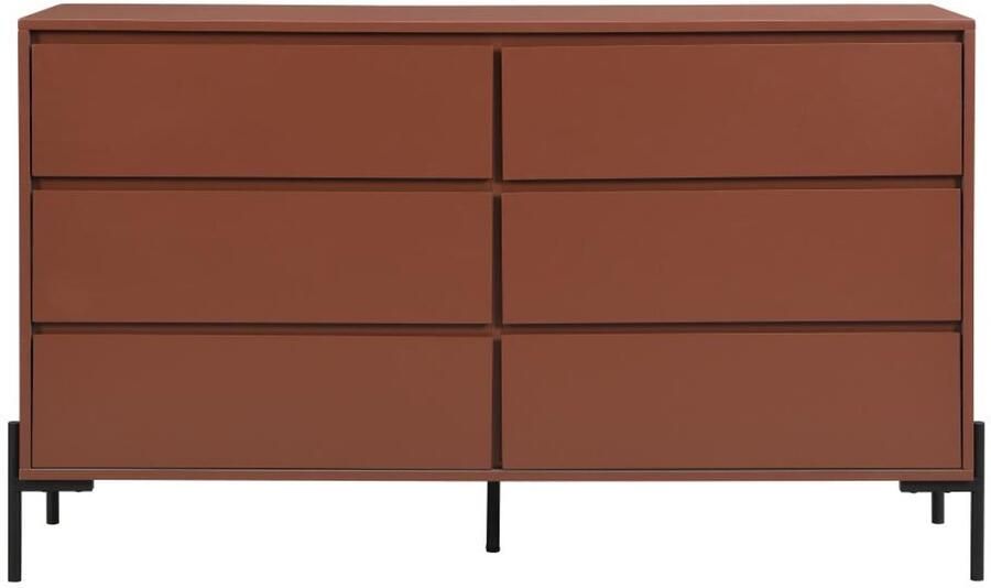 Pascal Morabito Ladekast met 6 lades Mdf en metaal Terracotta en zwart KORASA van L 140 cm x H 82.5 cm x D 40 cm