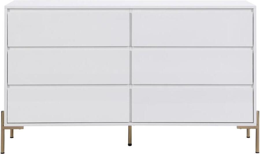 Pascal Morabito Ladekast met 6 lades Mdf en metaal Wit gelakt en goudkleurig KORASA van L 140 cm x H 82.5 cm x D 40 cm