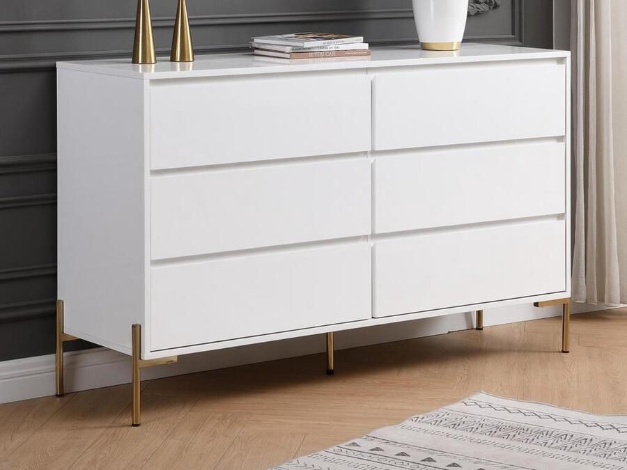 Pascal Morabito Ladekast met 6 lades Mdf en metaal Wit gelakt en goudkleurig KORASA van L 140 cm x H 82.5 cm x D 40 cm - Foto 2