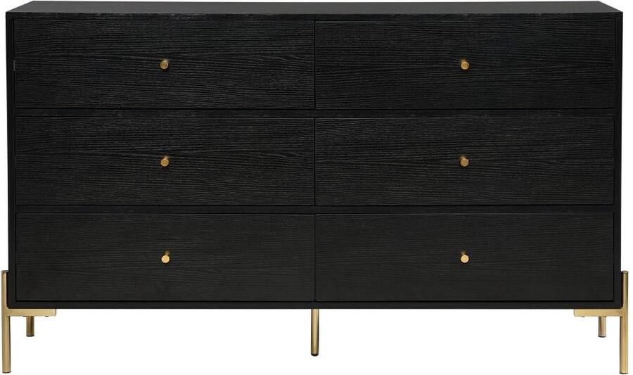 Pascal Morabito Ladekast met 6 lades Mdf en metaal Zwart en goud MILAVIA van L 140 cm x H 82 cm x D 40 cm