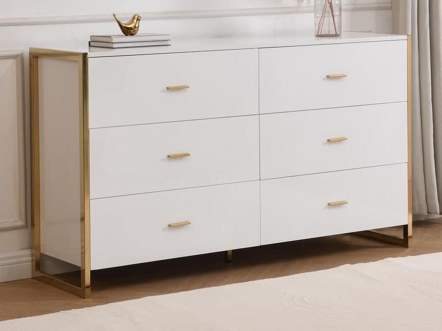 Pascal Morabito Ladekast met 6 lades MDF Gelakt wit en goudkleurig OMBRELIA van L 140 cm x H 82 cm x D 40 cm - Foto 2