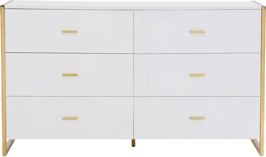 Pascal Morabito Ladekast met 6 lades MDF Gelakt wit en goudkleurig OMBRELIA van L 140 cm x H 82 cm x D 40 cm