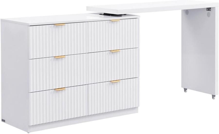 Pascal Morabito Ladekast met draaiende hoek met 6 lades Wit en goudkleurig DRANOVA van L 167.5 cm x H 78.5 cm x D 40 cm - Foto 2