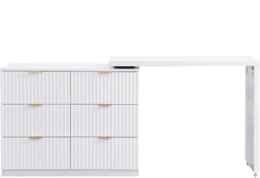 Pascal Morabito Ladekast met draaiende hoek met 6 lades Wit en goudkleurig DRANOVA van L 167.5 cm x H 78.5 cm x D 40 cm