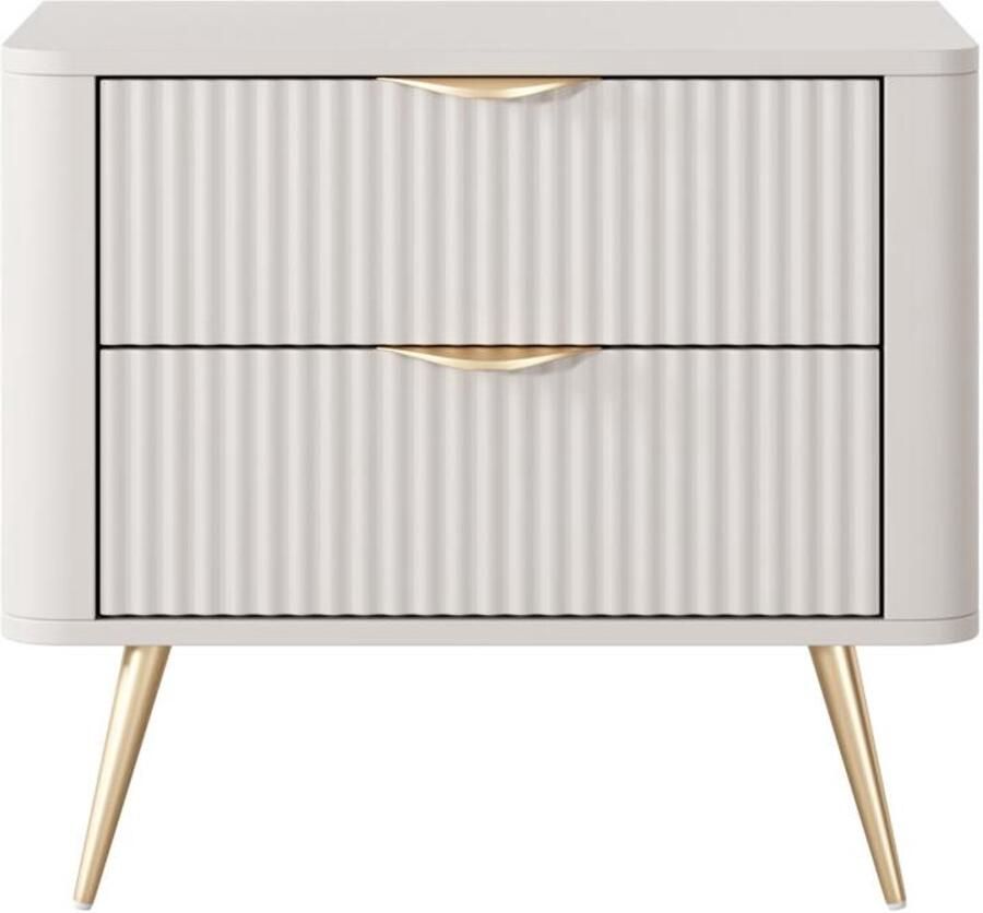 Pascal Morabito Nachtkastje 2 lades Beige en goudkleurig ELONARIA van L 63.2 cm x H 55.3 cm x D 38 cm