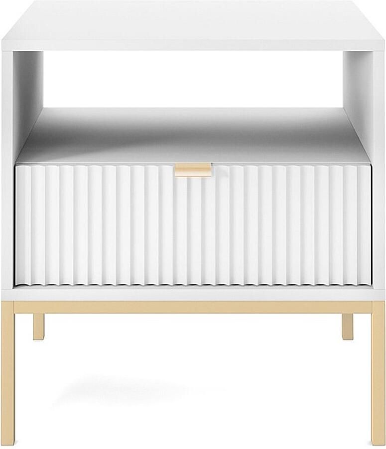 Pascal Morabito Nachtkastje met 1 lade en 1 nis Wit en goudkleurig LIOUBA II van L 54 cm x H 56 cm x D 39 cm
