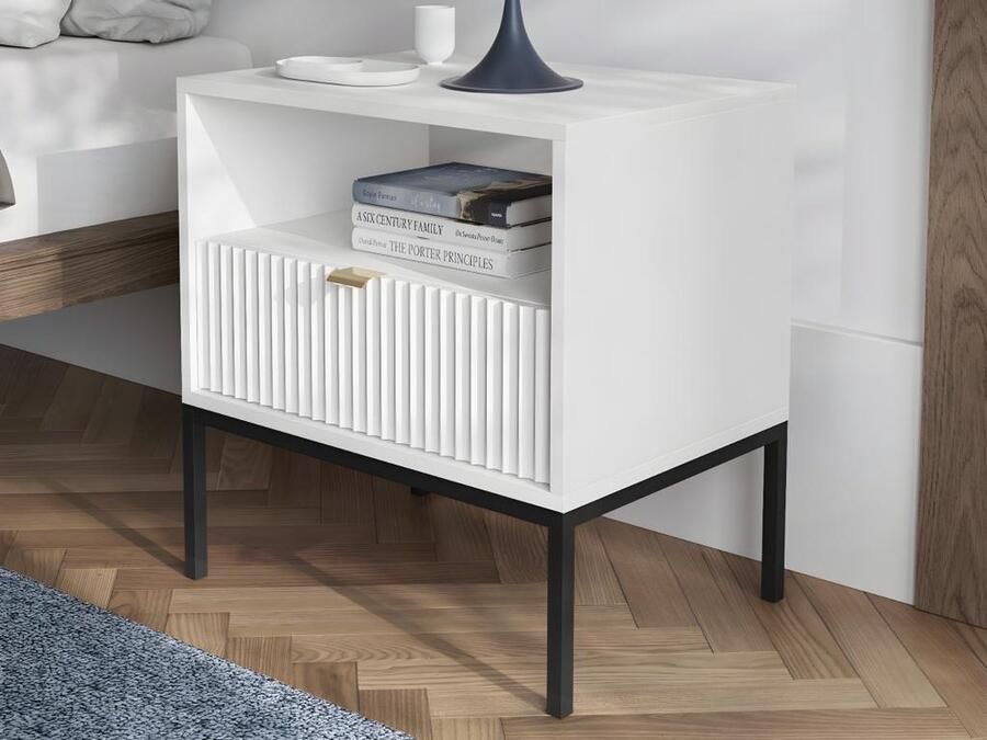 Pascal Morabito Nachtkastje met 1 lade en 1 nis Wit en goudkleurig LIOUBA II van L 54 cm x H 56 cm x D 39 cm - Foto 5