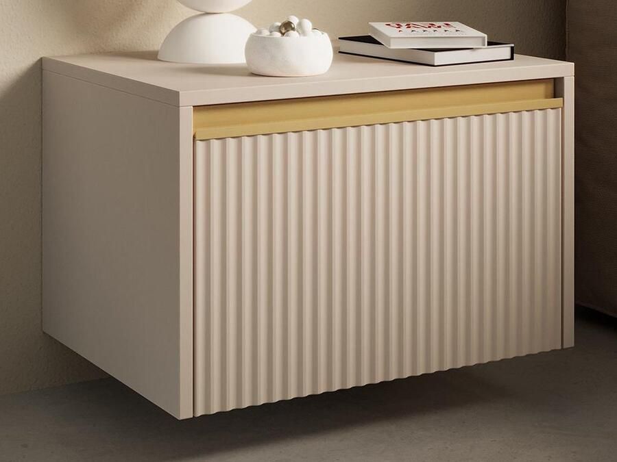 Pascal Morabito Nachtkastje met 1 lade Mdf Beige en goudkleurig POSINIA van L 53.6 cm x H 42 cm x D 39 cm