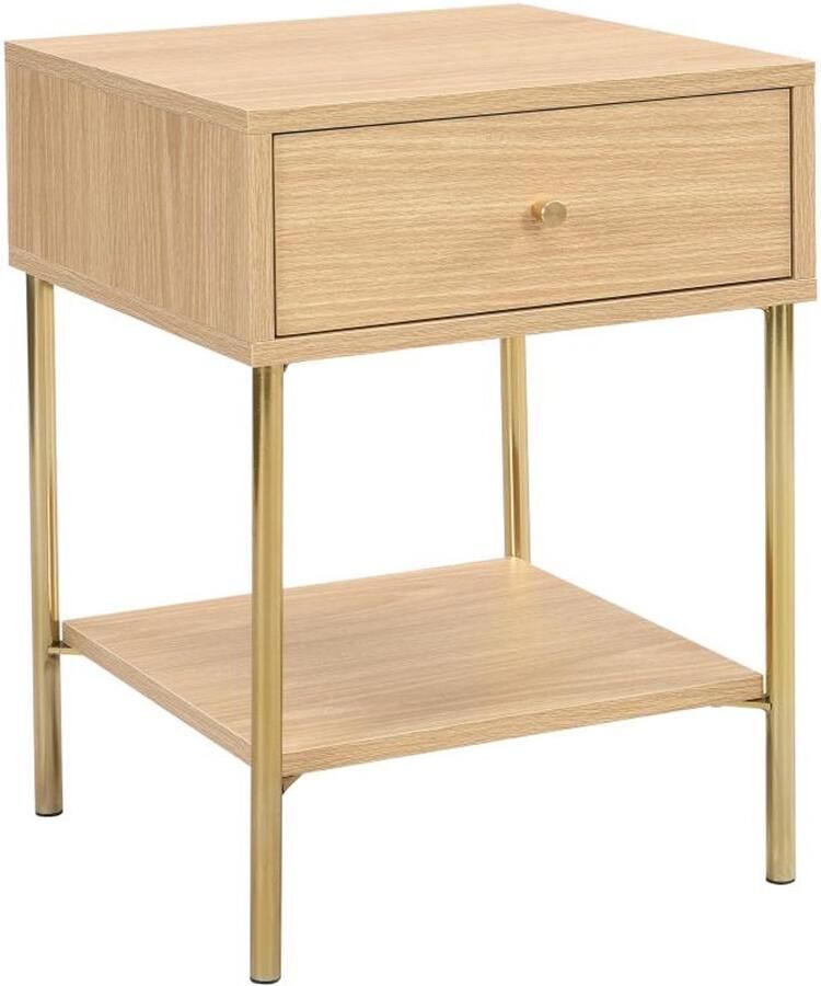 Pascal Morabito Nachtkastje met 1 lade Mdf en metaal Naturel en goud MILAVIA van L 40 cm x H 55 cm x D 40 cm - Foto 2