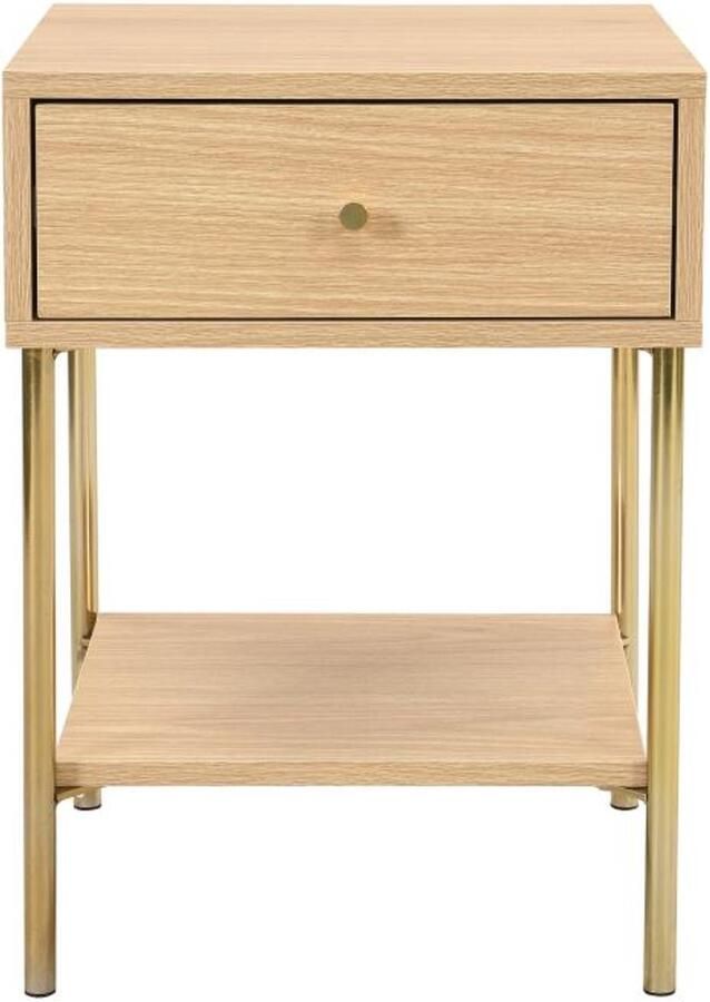 Pascal Morabito Nachtkastje met 1 lade Mdf en metaal Naturel en goud MILAVIA van L 40 cm x H 55 cm x D 40 cm