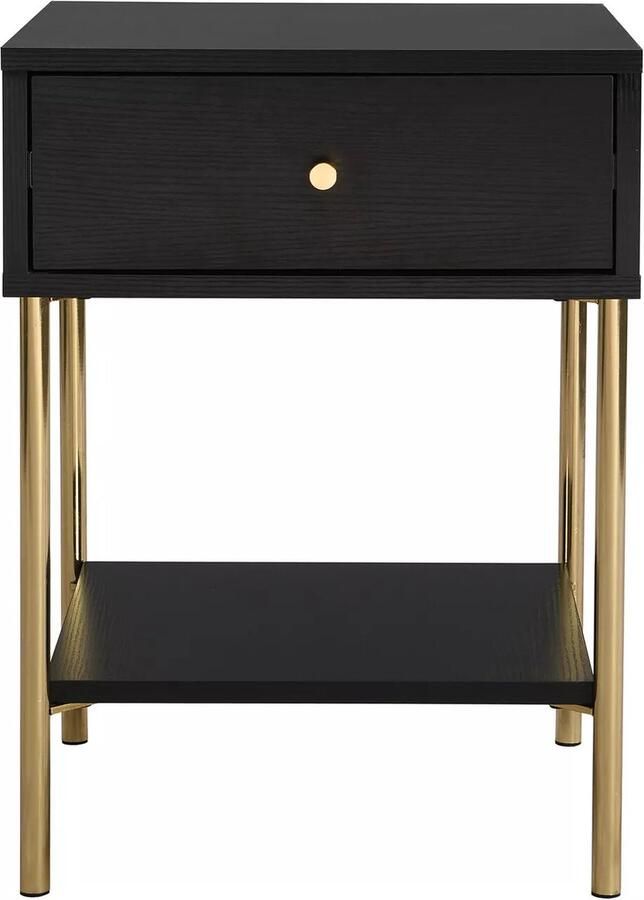 Pascal Morabito Nachtkastje met 1 lade Mdf en metaal Zwart en goud MILAVIA van L 40 cm x H 55 cm x D 40 cm - Foto 2
