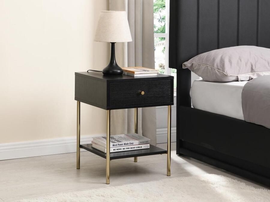 Pascal Morabito Nachtkastje met 1 lade Mdf en metaal Zwart en goud MILAVIA van L 40 cm x H 55 cm x D 40 cm