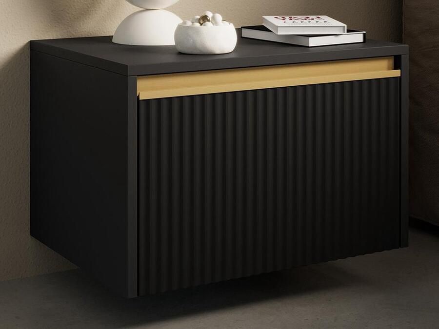 Pascal Morabito Nachtkastje met 1 lade Mdf Zwart en goudkleurig POSINIA van L 53.6 cm x H 42 cm x D 39 cm