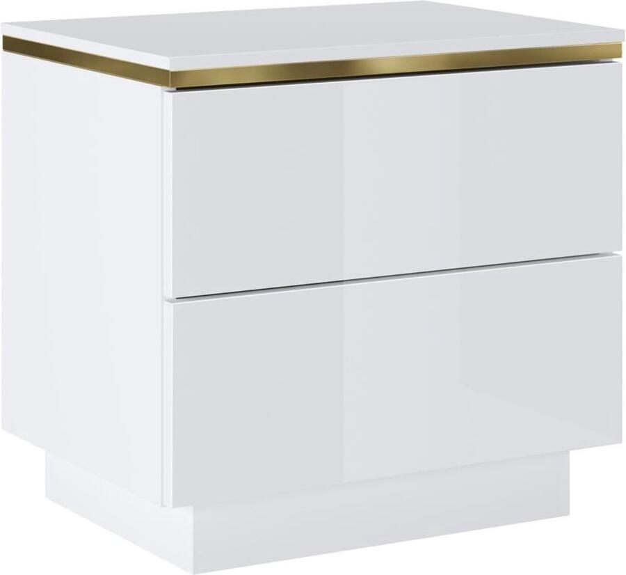 Pascal Morabito Nachtkastje met 2 lades Hoogglans wit en goud VUKIA van L 50 cm x H 50 cm x D 36.8 cm - Foto 2