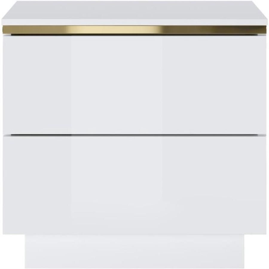 Pascal Morabito Nachtkastje met 2 lades Hoogglans wit en goud VUKIA van L 50 cm x H 50 cm x D 36.8 cm
