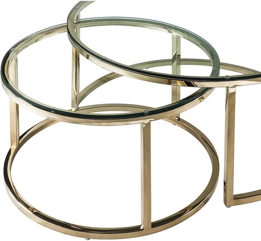 Vente-unique Nesttafels van gehard glas en roestvrij staal Goudkleurig MAEVANE II van Pascal Morabito - Foto 2