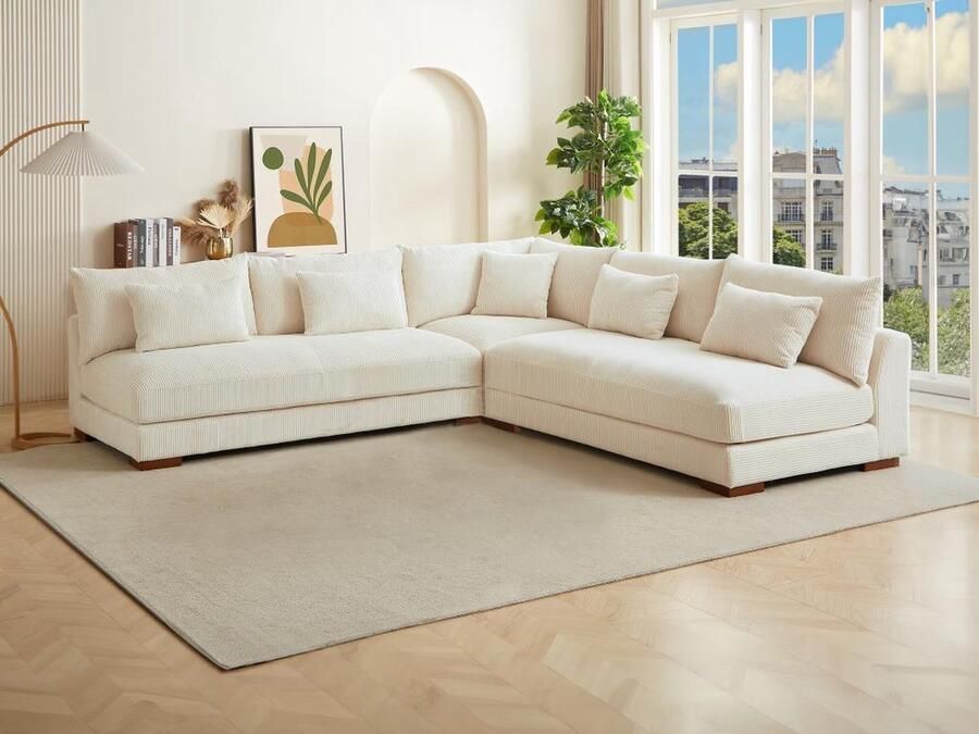 Pascal Morabito Omkeerbare hoekbank van beige ribfluweel SPERONE van L 275 cm x H 85 cm x D 275 cm - Foto 2