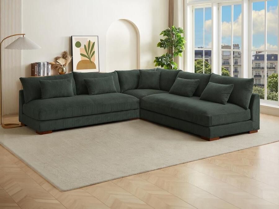 Pascal Morabito Omkeerbare hoekbank van groen ribfluweel SPERONE van L 275 cm x H 85 cm x D 275 cm