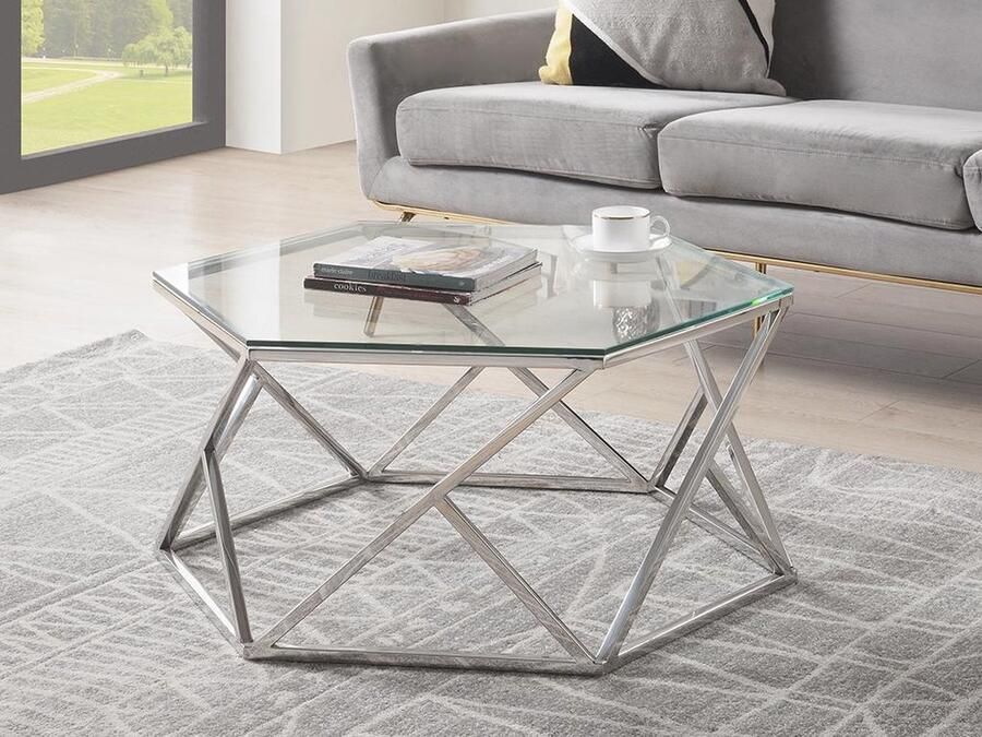 Pascal Morabito Salontafel Gehard glas en roestvrij staal Gechroomd Keriane van L 80 cm x H 38.5 cm x D 69.5 cm