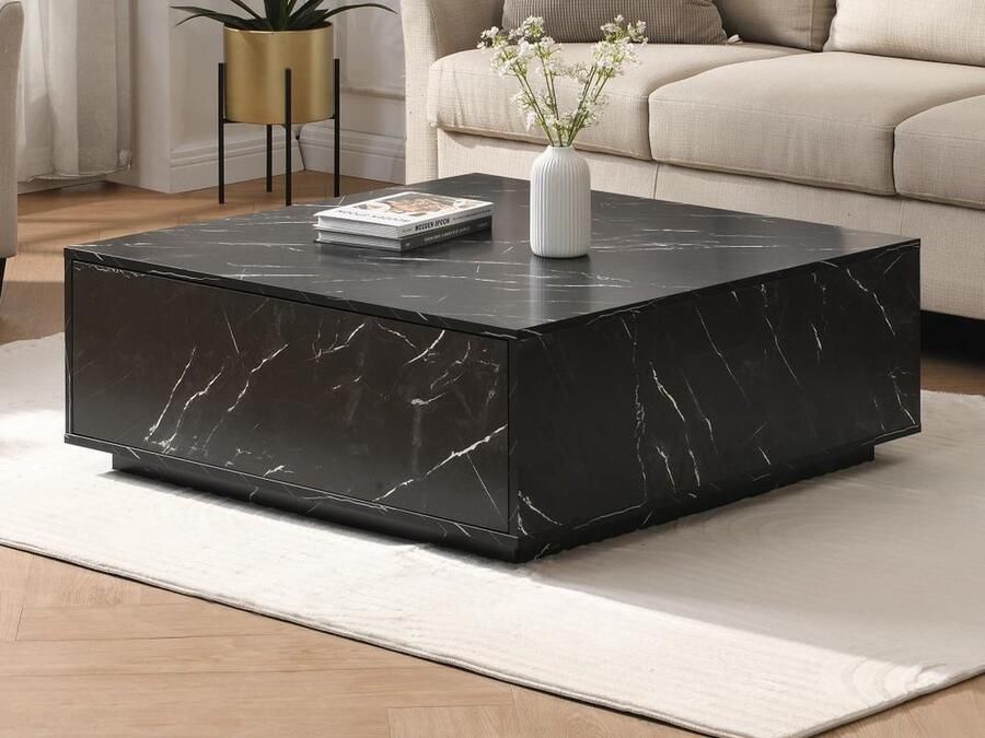 Pascal Morabito Salontafel met 2 lades van mdf Zwart marmereffect ANTRIM van L 90 cm x H 35 cm x D 90 cm - Foto 2