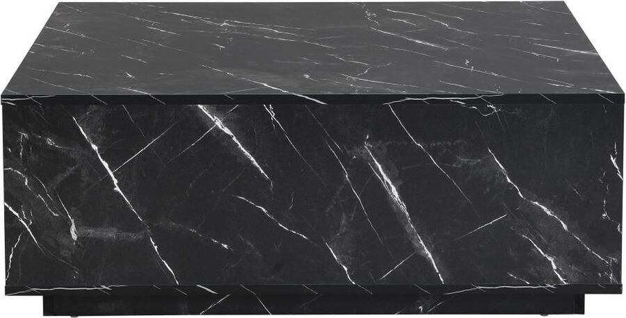 Pascal Morabito Salontafel met 2 lades van mdf Zwart marmereffect ANTRIM van L 90 cm x H 35 cm x D 90 cm