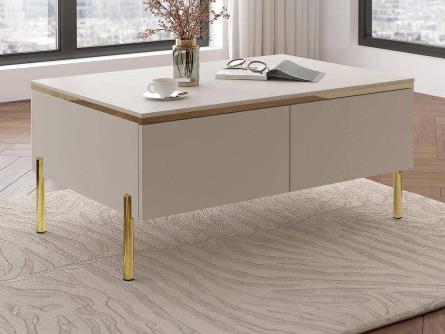 Pascal Morabito Salontafel met 4 deurtjes Beige en goudkleurig VUKIA van L 90 cm x H 45 cm x D 60 cm