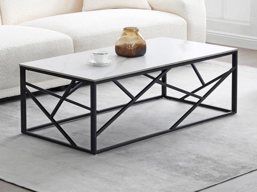 Pascal Morabito Salontafel van keramiek en metaal Wit en zwart marmereffect MELRONE van L 120 cm x H 40.5 cm x D 60 cm - Foto 2