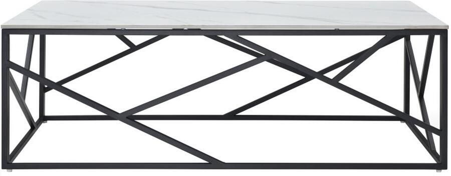 Pascal Morabito Salontafel van keramiek en metaal Wit en zwart marmereffect MELRONE van L 120 cm x H 40.5 cm x D 60 cm