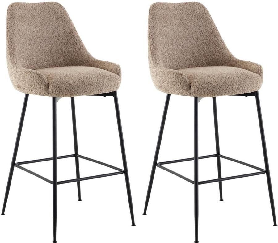 Pascal Morabito Set van 2 barkrukken in bouclé en zwart metaal Taupe TOYBA van L 52 cm x H 97 cm x D 58 cm