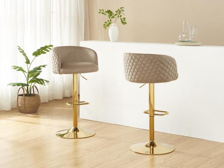 Pascal Morabito Set van 2 barkrukken in fluweel en goudkleurig metaal Regelbare hoogte Beige PERLANITA van L 54.5 cm x H 105.5 cm x D 52.5 cm - Foto 2