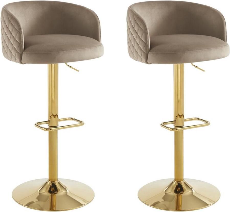 Pascal Morabito Set van 2 barkrukken in fluweel en goudkleurig metaal Regelbare hoogte Beige PERLANITA van L 54.5 cm x H 105.5 cm x D 52.5 cm