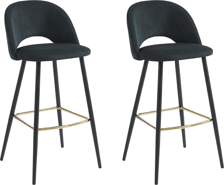 Pascal Morabito Set van 2 barkrukken in ribfluweel en metaal Zwart FINCHY van L 48 cm x H 100 cm x D 50 cm - Foto 2