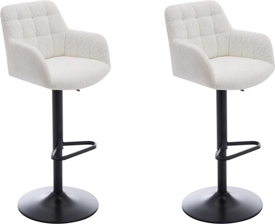Pascal Morabito Set van 2 barkrukken van boucléstof en zwart metaal Afwtelbare hoogte Wit PEGA van L 50 cm x H 113 cm x D 49 cm
